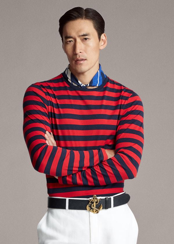 Playeras Ralph Lauren Hombre Rojos / Azul Marino - Striped Lisle - VZCTY2703